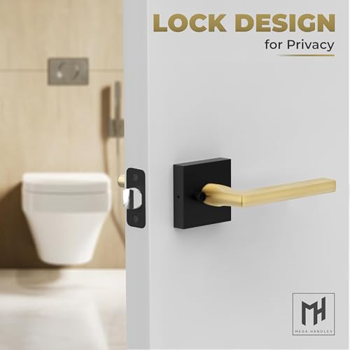 Image of Mega Handles Prime Privacy Lever Door Handle for Hallway, Closet and Bathroom, Keyless Design Door Levers, Fits All Standard Door Sizes, Covered Screws Included - Matte Black /Satin Brass (1 Pack), 5 inch