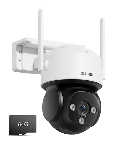 ZOSI 4K 8MP Cámara Vigilancia WiFi Exterior con 64GB Tarjeta de Memoria, 360° Pan & Tilt, Detección y Seguimiento de Persona, Visión Nocturna y Audio Bidireccional