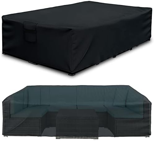 Patio Furniture Covers, Waterproof Outdoor Sectional Cover, 500D Heavy Duty Outdoor Furniture Cover, Rectangular Patio Covers for Outdoor Furniture Set, 126"X64"X28" -Black