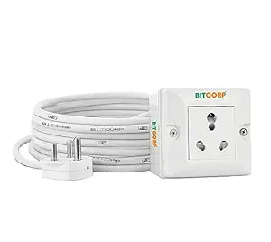Bitcorp Extension Cord 16A 20A 25A for Small and Heavy Duty Appliances 1 Way Outlet 3 Pin Plug (5000W) Spike Guard Power Strip with 3 Meter Long Cable Cord (White)