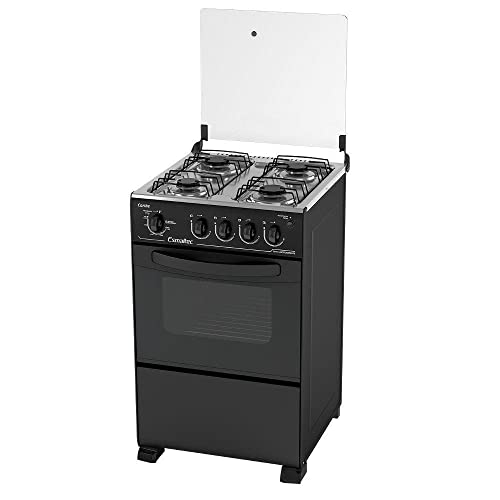 Fogão 4 Bocas Caribe com Acendimento Automático Forno 53.2L, Preto, Esmaltec
