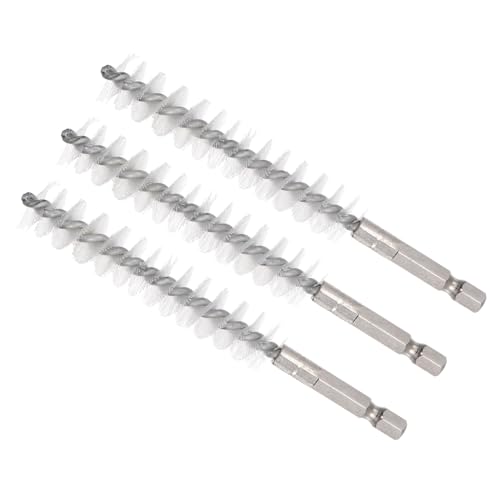Image of Bore Brush, 15mm Dia 75mm Length, Nylon Twisted Cleaning Wire Brushes with 1 /4 inch Hex Shank - (Applications: for Power Drill), 3-Pieces