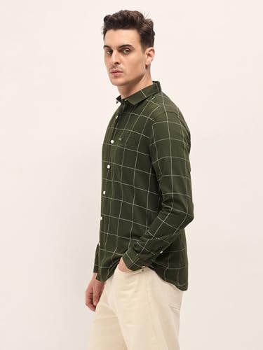 Image of THE BEAR HOUSE Men's Slim Fit Cotton Long Sleeve Olive Shirt