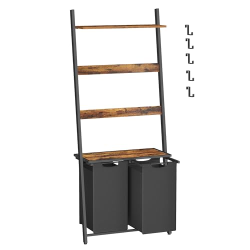 VASAGLE BLH221B01 - Cesto para la colada con escalera para toallas, toallero con cesta para la colada, 73 x 33 x 177 cm, toallero, 2 compartimentos, estantería para escaleras, mueble de baño, color