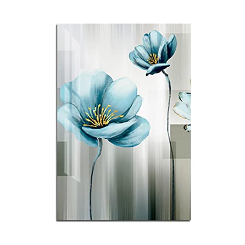 Impression mur photos salon moderne sous forme de triptyque abstrait bleu fleurs d'or