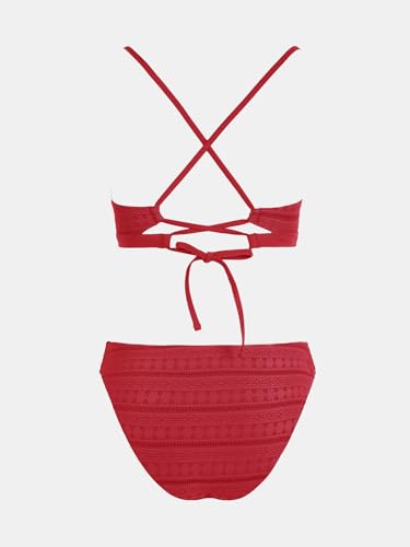 Image of CUPSHE Bikini Set for Women Two Piece Swimsuits V Neck Low Rise Crisscross Back Self Tie Spaghetti Straps
