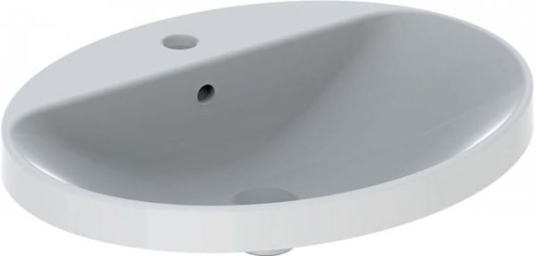 Lavabo empotrado Geberit VariForm ovalado, 600x480mm, con agujero para grifo, con rebosadero, Color: Blanco