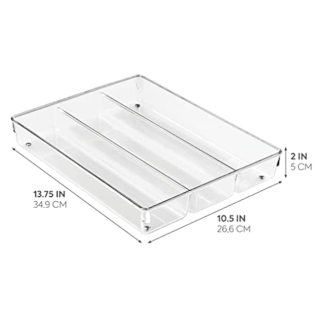 iDesign Linus Plastic Kitchen Drawer Utensil Organizer, Divided Storage Container for Silverware, Spatulas, Gadgets, 3.8 x 10.5 x 2 - Clear