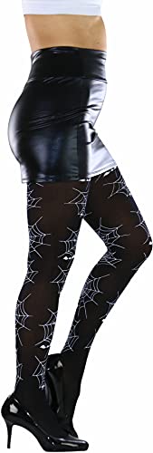 Image of ToBeInStyle Women's Spiderweb & Crawling Spider Print Hosiery Tights & Thigh High Stockings