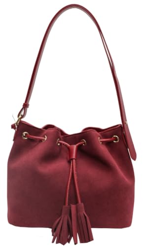 Vegan Leather Retro Bucket Bags Purses Hobo and PU Shoulder Handbags Drawstring with Adjustable Straps