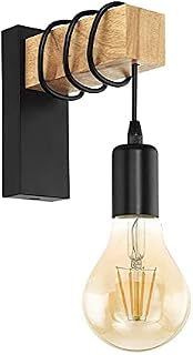 Vintage Industrial Wall Lamp Wall Mount Retro Sconce with Wooden Decor, Adjustable Hanging E27 Base Wall Lighting Fixture, Perfer for Beside Living Room Shop Studio,Black
