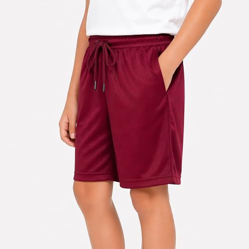 Image of RISH Kids Dri-Fit Sports Shorts for Boys & Girls | Breathable Polyester Activewear Shorts with Elasticated Waist, Drawstring & 2 Side Pockets | Solid Colours | Single and Multi Packs