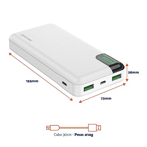 Geonav Power Bank, Carregador Portátil Universal 20.000mAh, 2 saídas USB QC 3.0 para carregamento rá