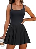 ANRABESS Women's Tennis Athletic Pleated Summer Mini Dress 2025 Golf Workout Build in Shorts Casual Romper Short Sundress Black Small
