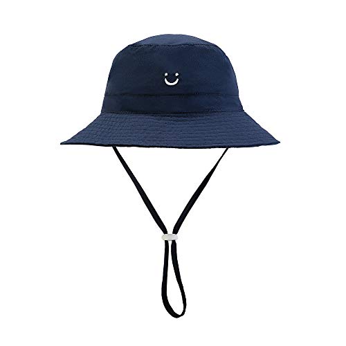 Baby Sun Hat Smile Face UPF 50+ Sun Protection Toddler Summer Cap Adjustable Beach Swim Bucket for Baby Boy Girl Kid Navy