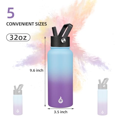 Image of BJPKPK Insulated Water Bottles with Straw Lid, 32oz Metal Large Water Bottle with 3 Lids, Reusable Leak Proof BPA Free Thermo, Stainless Steel Tumblers for Sports, Gym, Travel-Ocean Dream