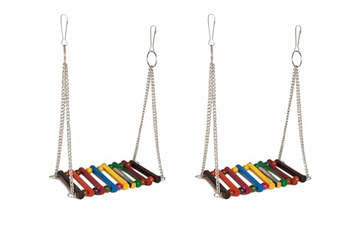 Image of KSK Wooden Bird Swing for Cage - Pack of 2, Thick Wooden Perch Bars with Heavy Duty Chain, Colorful Hanging Swing Toy for Cockatiel, Budgie, Lovebird & Small Parrots