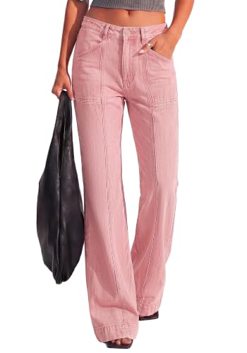 BTFBM Straight Leg Jeans for Women Stretchy Curve Appeal Pants Pink - image 7