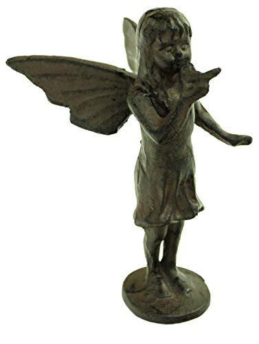 east2eden Rustic Vintage Angel Fairy Design Cast Iron Garden Home Ornament Decoration in Choice of Designs (Standing Fairy with Bird)