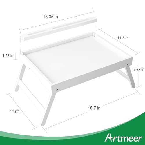 Bed Tray Table with Handles Folding Legs Bamboo Breakfast Food Tray with Media Slot for Platters,Laptop Desk,Snack,TV Tray Kitchen Serving Tray - Image 3