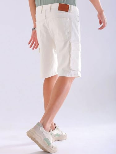 Image of The Indian Garage Co Men Relaxed Fit Solid Mid-Rise Denim Cargo Shorts