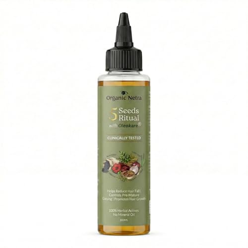 Image of Organic Netra 5 Seeds Ritual Hair Oil with OleoKare | Clinically Tested | Reduces Hair Fall up to 57% | Controls Pre-Mature Greying | Promotes Hair Growth up to 51% | 100ml