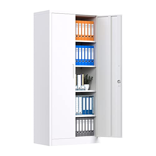 Reemoon Metal Storage Cabinet With Locking Doors And Adjustable Shelves, 71" Tall Steel Storage Cabinet For Home, Garage, Office (White) #TOP9