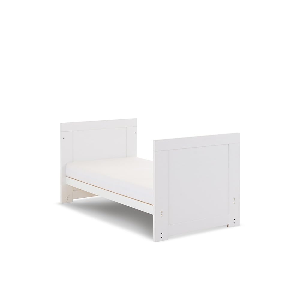 Obaby Nika Mini Cot Bed - White Wash, White - Converts to Toddler Bed - 3 Position Base - Teething Rails
