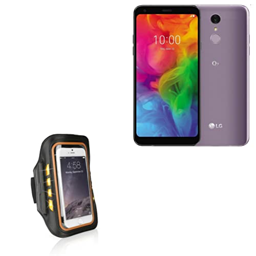 BoxWave Case for LG Q7a (Case JogBrite Sports Armband, High Visibility Safety Light LED Runners Armband for LG Q7a - Bold Orange