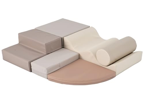 Kennkari おもちゃ ソフトブロック アスレチック セット 滑り台 室内遊具 布製 子供 クッション ブロッククッション キッズスペース 幼児 保育用品 保育園 自由に組み合 クリスマスプレゼント 大型 室内 遊具 (タイプ C:ベージュxブラウン)