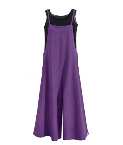 Image of YESNO Women Casual Loose Long Bib Pants Wide Leg Jumpsuits Baggy Cotton Rompers Overalls with Pockets PZZTYP2