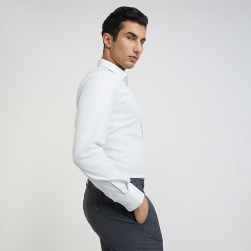 Image of Park Avenue Men Cotton blend Slim Fit Structure Pattern Semi Cutaway Collar Formal Shirt