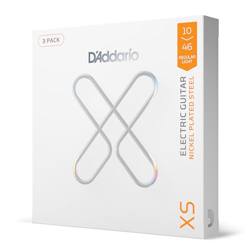 D'Addario | Cuerdas para guitarra eléctrica, XS Nickel Coated, XSE1046-3P, calibre 10-46, juego de 6...