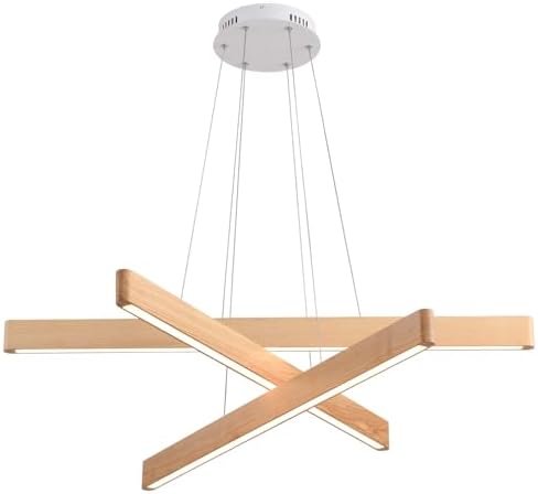3-Light Solid Wood Natural Linear Pendant Light Modern LE...