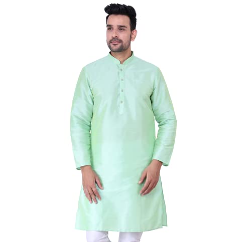 Image of Sadree Men's Silk Blend, Knee Length, Full Sleeve, Mandrin Collor, Solid Style, Attractive Colour, Solid Plain Kurtas