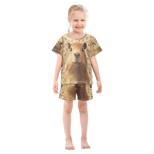 Pajama Sets Short Sleeve Animal Print with Capybara Soft Cotton Summer Sleepwear 2 Piece PJS Size 5-14T4