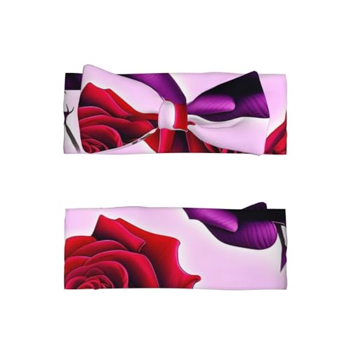 Red And Purple Roses Baby Bow Headband, Soft Baby Bow Hair Accessory For Newborn Babies, *Toddlers, Kids.2
