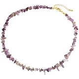 Machify Natural Crushed Amethyst Choker Necklace for Women, 17.7 in Adjustable Gold Clasp Accented Jewelry, 0.2-0.24 in Violet Gemstone Chain, Unique Design for Everyday Wear, Presents
