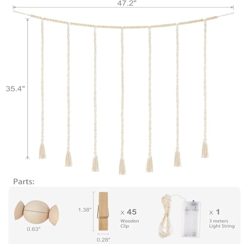 Guirlande lumineuse macramé et perles bois pour chambre ado - 7