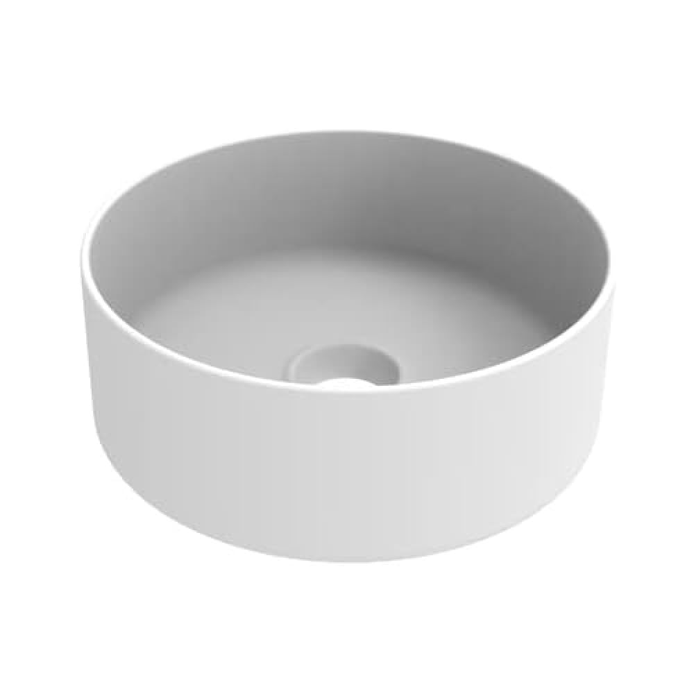 ERCOS Lavabo redondo de cerámica sobre encimera, Lavabo de baño color blanco opaco, sin rebosadero, Tamaño Diámetro 410 mm