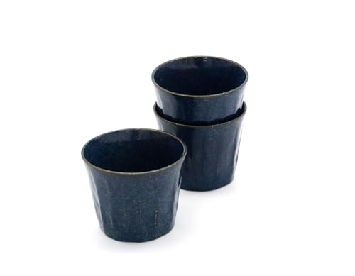 美濃焼 和風カフェシリーズ ソギ フリーカップ 藍の雪 3点組(サイズ:H7×W8.8×D8.8cm)