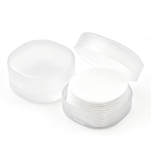 2 Pcs Portable Cotton Round Holder Plastic Lightweight Cotton Round Dispenser Small White Transparent Cottons Pads Holder for Makeup Remover Cottons Balls Powder Puff Floss Balls Beads Small Items
