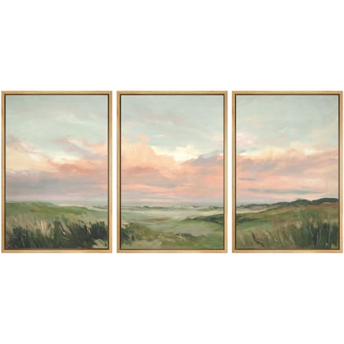 SIGNWIN Framed Canvas Print Wall Art Set Pastel Coastal Sunset