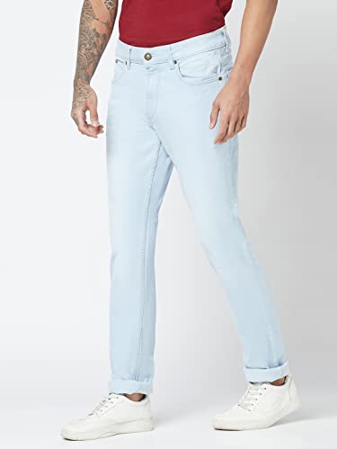 Image of BLUE BUDDHA Men's Denim Slim Fit Jeans: Mid Rise, Flat Front, Casual Elegance with Comfort and Flexibility - Light Blue