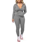 HTD Two Piece Outfits For Women Long Sleeve Tracksuit Bodycon Workout Set Jogger Sets