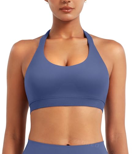 Image of YEOREO CoreFlex Women Halter Sports Bra Workout Seamless Padded Basic Bra Open Back Yoga Gym Crop Top