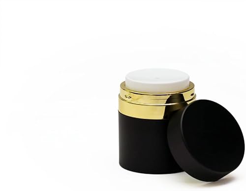 Miniatura 3 de Juego de dos dispensadores de bomba hidratante sin aire negro y dorado, un frasco de 1.7 onzas más un frasco de 0.5 onzas para hidratante, lociones