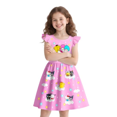 Girls Cute Summer Dresses Flutter Sleeve Casual Dress Birthday Party Playwear 5-12 Years Old