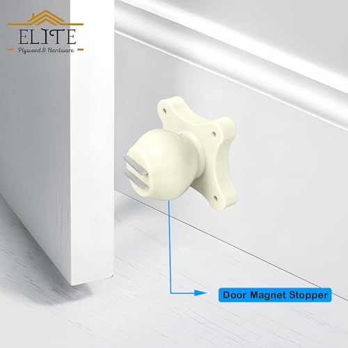 Image of Elite Heavy Duty Wall Mounted Magnetic Door Stopper Catcher, Size 5 Number, for Main Door, Bed Room Door, and All Other Type Doors Protection, Pack of 4 (Ivory)