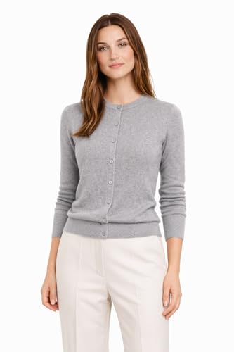Image of State Cashmere Women's 100% Pure Cashmere Button Front Long Sleeve Crew Neck Cardigan Sweater